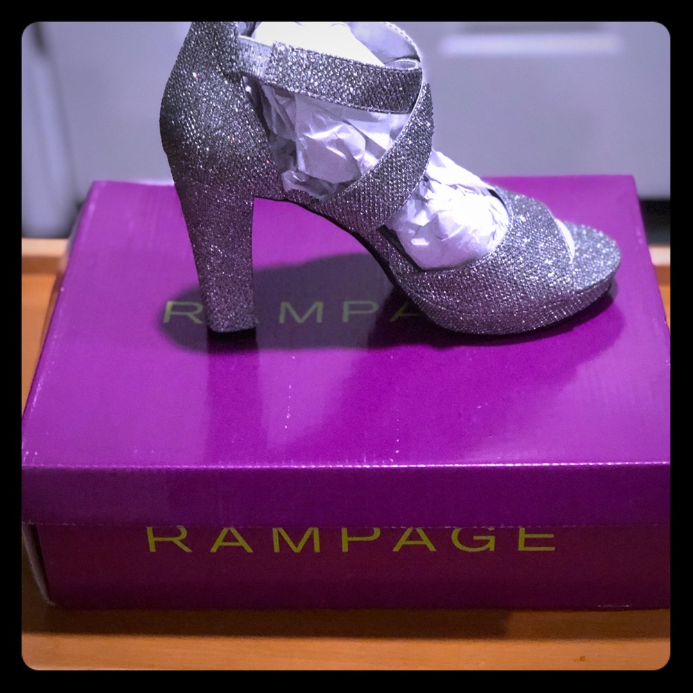 Silver metallic chunky heels